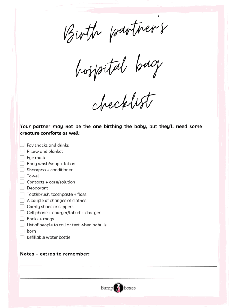 Birth Partner's Hospital Bag Checklist