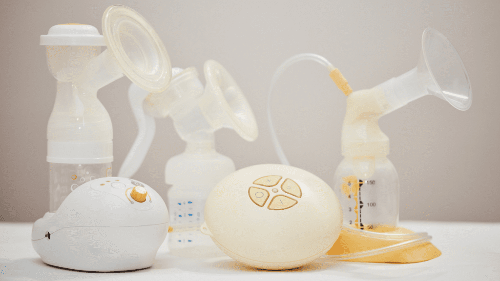 Different breast pumps on a table together