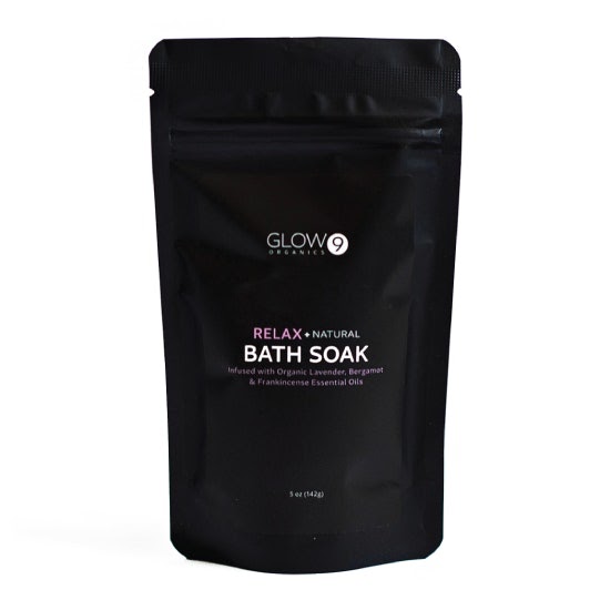 Glow Organics 9: Relax + Natural Bath Soak - Infused with Organic Lavender, Bergamot and Frankincense Essential Oils