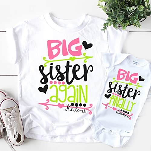 Custom Pregnancy Announcement Shirt: "Big sister again" or "Big sister finally"