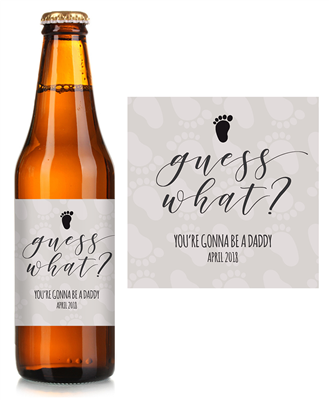 Personalized Beer and Wine Labels: "Guess what? You're gonna be a daddy - April 2018"