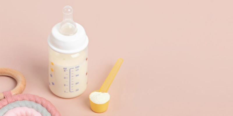 Baby bottle filled with formula mix